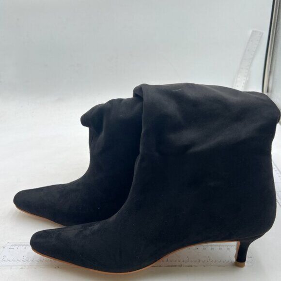 Black Women Stretchy Knee High Boots Closed Toe Kitten Heels Winter Long Boots - Picture 3 of 7